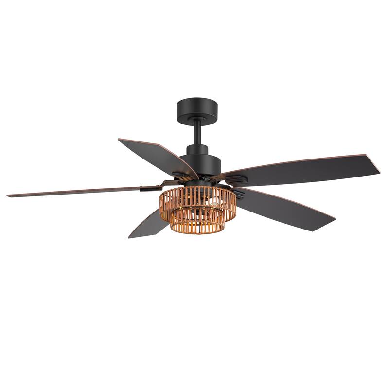 52-inch Farmhouse Ceiling Fan with Light and Remote(5 Reversible Blades）