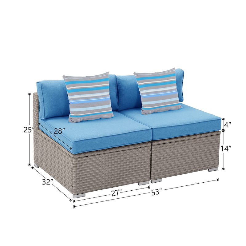COSIEST 2 - Piece Sectional Add-on Armless Cushioned Patio Chairs