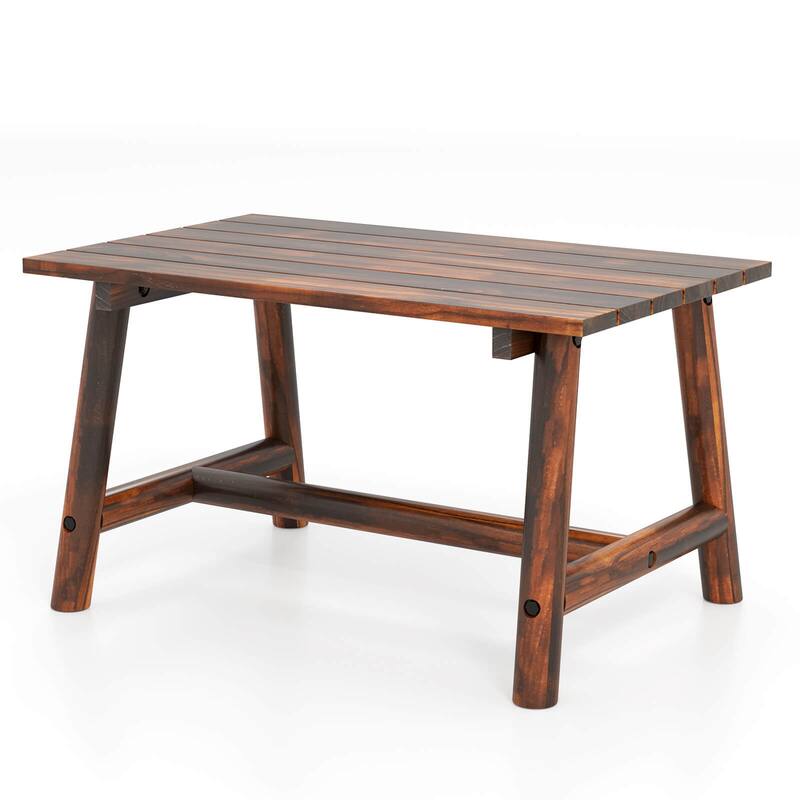 Costway Outdoor Coffee Table with Slatted Tabletop Rectangle Side - 35.5" x 21.5" x 19.5" (L x W x H) - Brown - 35.5" x 21.5" x 19.5" (L x W x H)