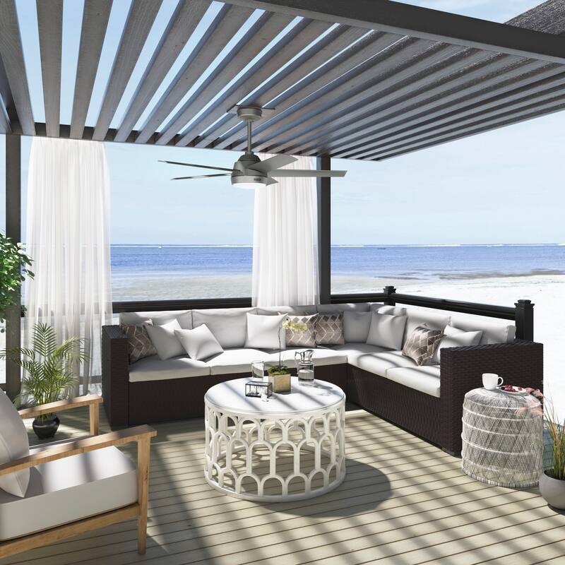Hunter 52" Skyflow Outdoor Ceiling Fan w/ LED Light Kit, Wall Control - Coastal Modern Contemporary - WeatherMax - WET-RATED!