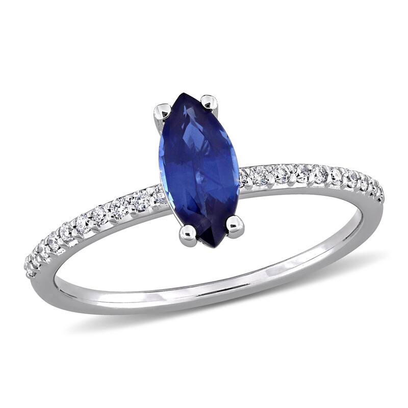 Miadora 4/5ct TGW Blue Sapphire 1/8ct Diamond Ring 14k White Gold