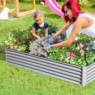 8x4x1.5 ft Galvanized Raised Garden Bed, Outdoor Planter Garden Boxes Large Metal Planter Box
