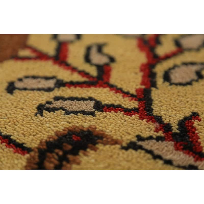 Animals Design Yellow Ziegler Indian Runner Rug Handmade Wool Carpet - 2'6"x 8'0"