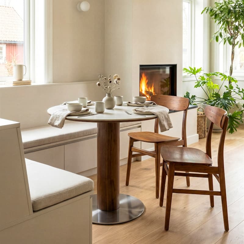 31.5" Solid Wood Round Dining Table for 2-4, Small Circle Kitchen Table with Stainless Steel Pedestal, Sintered Stone Top