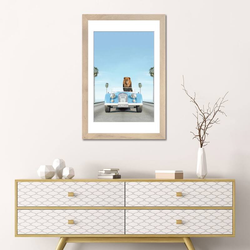 iCanvas "Blue Vintage Car With Lion" by Tiny Treasure Prints