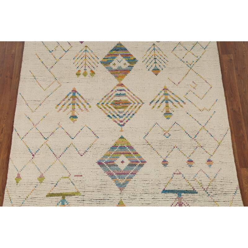 Geometric Moroccan Oriental Area Rug Hand-Knotted Wool Carpet - 5'2"x 8'5"