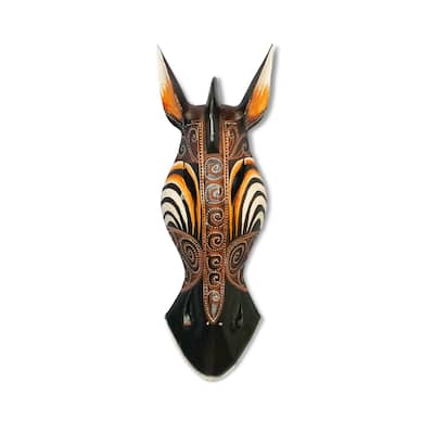 Wooden Tribal African Giraffe Mask Hand Carved Wall Plaque Hanging Decor Sculpture Decoration Handmade Handcrafted Swirl Motif