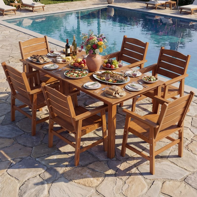 WINSOON 8-Piece HIPS All Weather Outdoor Patio Dining Sets 2-Tables and 6-Chairs