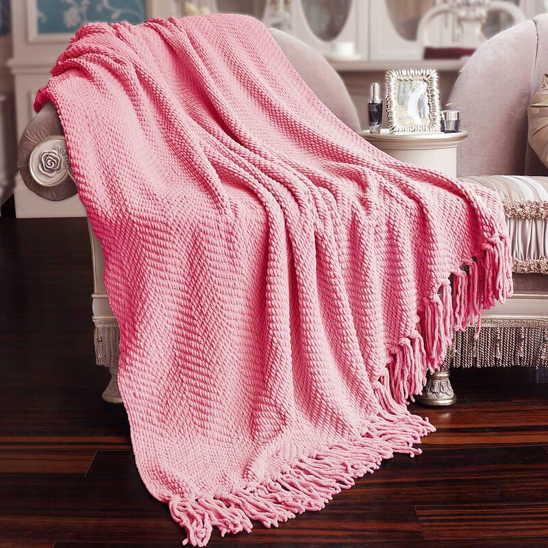 Knitted Tweed Couch Throw - 50" x 60" - Strawberry Ice