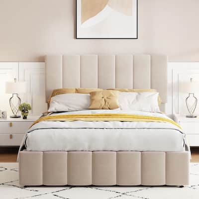 Full size Upholstered Platform bed with a Hydraulic Storage System