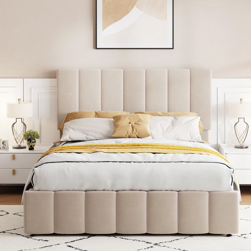 Full size Upholstered Platform bed with a Hydraulic Storage System