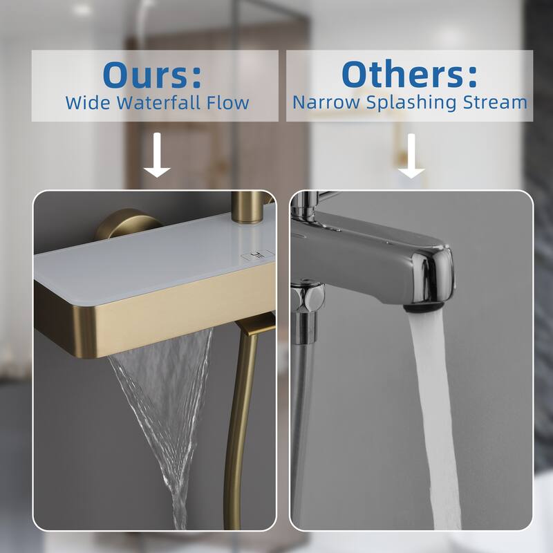 Modland Wall Mount 3-Function Shower System with Waterfall Tub Spout Adjustable Slide Bar,Handheld Shower