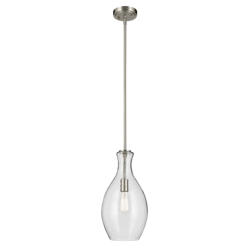Kichler Lighting Everly 1-Light Bell Pendant Light with Seeded Glass - Brushed Nickel - 17.75 inch