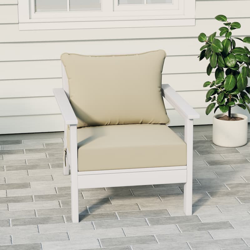 Birchwood All Weather HDPE Outdoor Patio Deep Seating White Club Chair With Cushions (1-Piece)