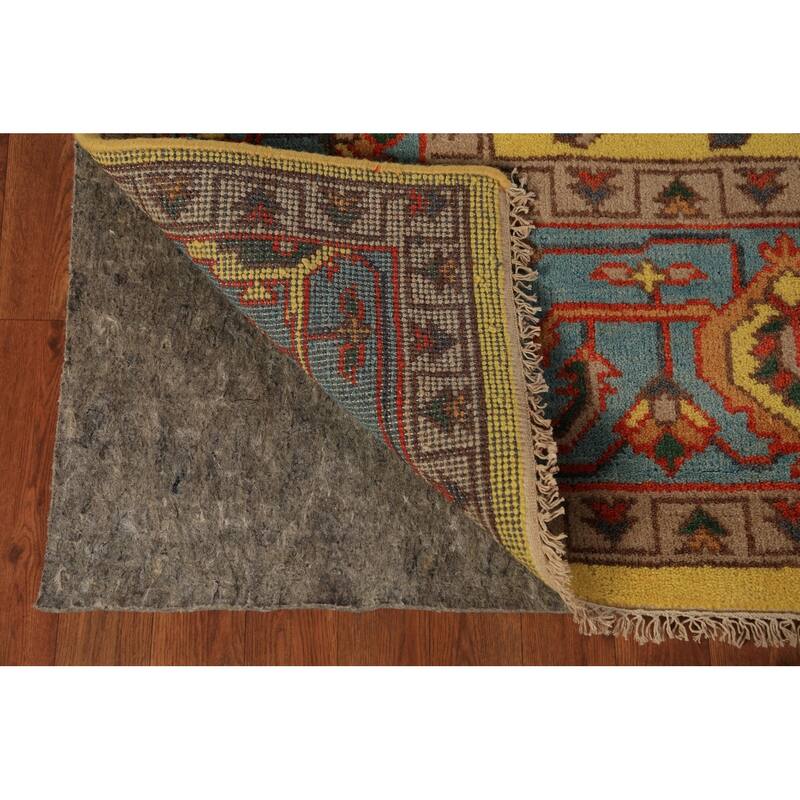 Yellow Oushak Indian Area Rug Hand-Knotted Wool Carpet - 8'10"x 11'10"
