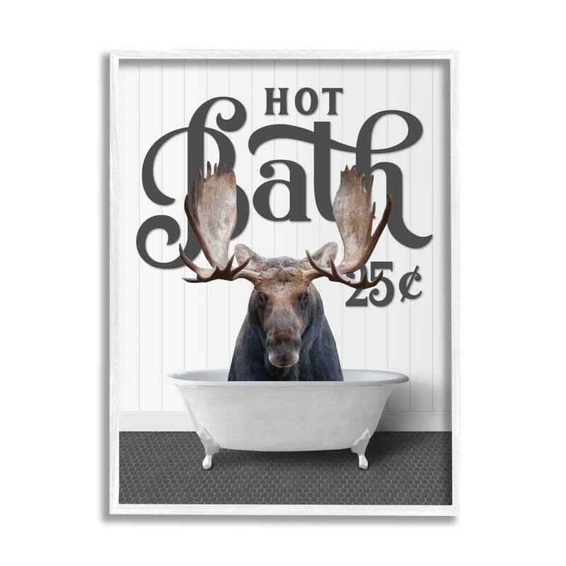 Stupell Vintage Moose Tub Framed Giclee Art Design by Lettered and Lined - 11 x 14 - White