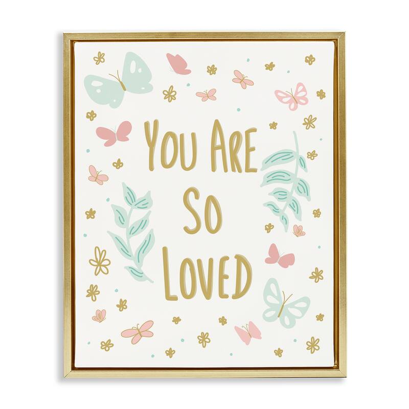 Stupell So Loved Uplifting Flowers Framed Floater Canvas Wall Art Design By Sweet Melody Designs - 17 x 21 - Gold