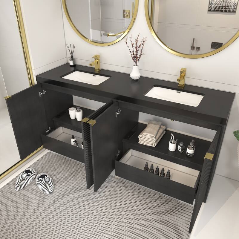 Milano 72" Freestanding Bathroom Vanity with Double Black Acrylic Sink