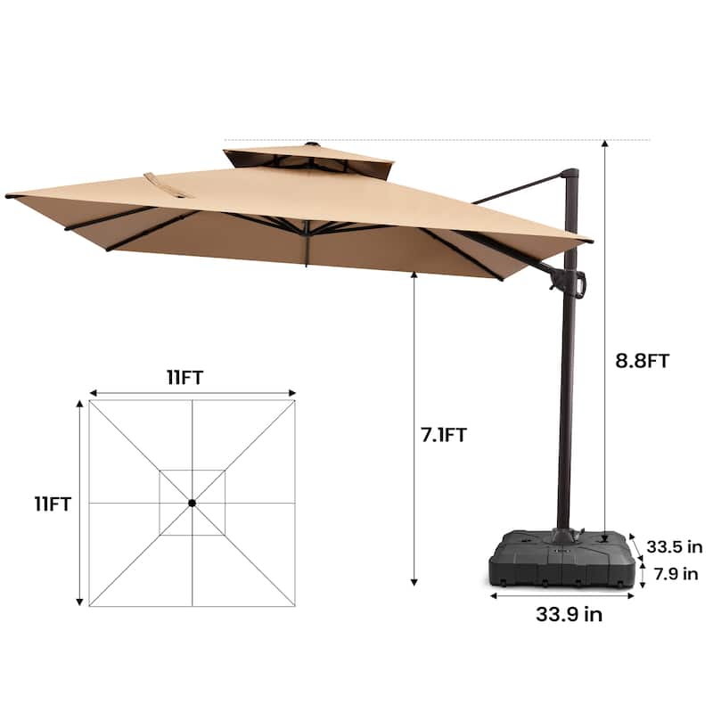Pellebant Outdoor Patio Cantilever Offset Umbrella 11 ft Double Top