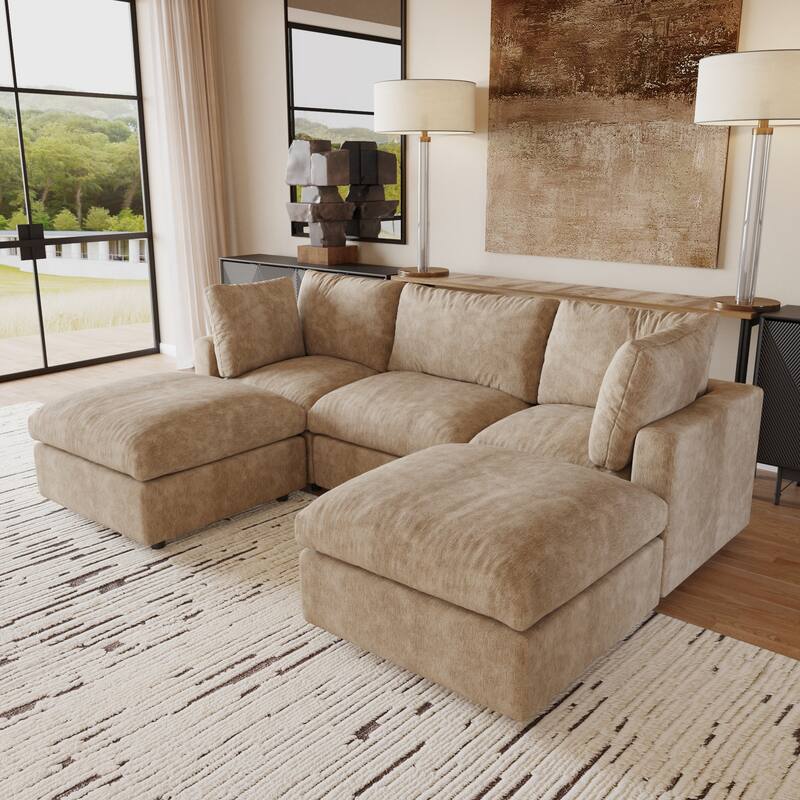 Cloud Couch Modular Sectional Sofa, 134" U Shaped Couch for Livingroom, Oversized Convertible Wide Seater with 2 Ottomans