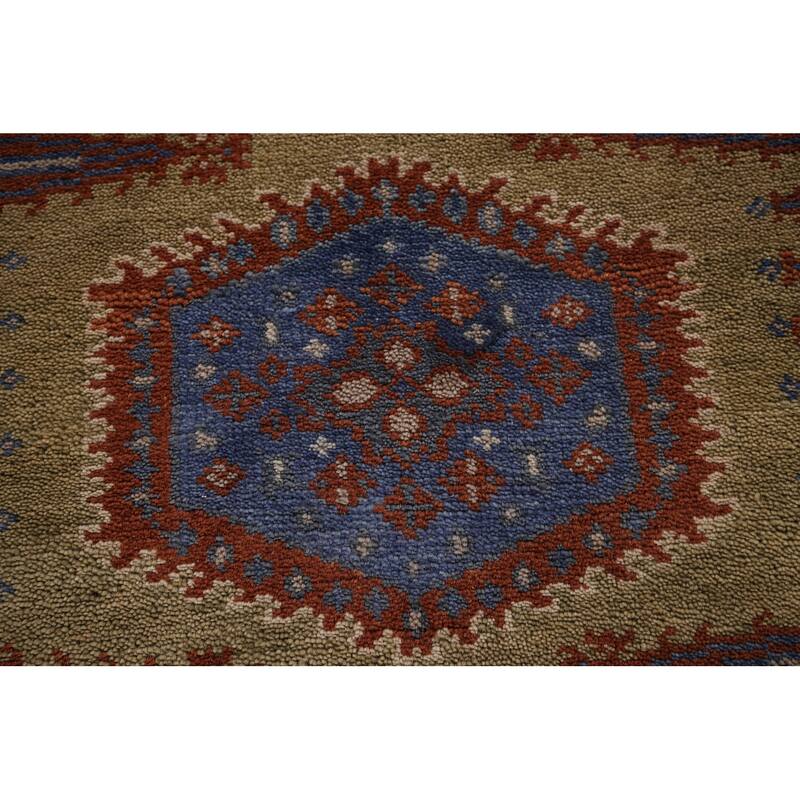 Geometric Green Viss Oriental Runner Rug Handmade Wool Carpet - 2'6"x 9'8"