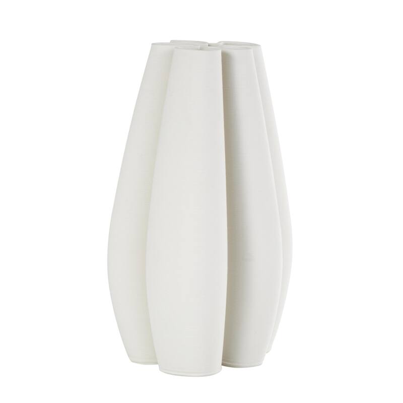 Ceramic Abstract Ribbed Dimensional Concaved Decorative Vase with Floral Shaped Rim - White - Roche River Decor