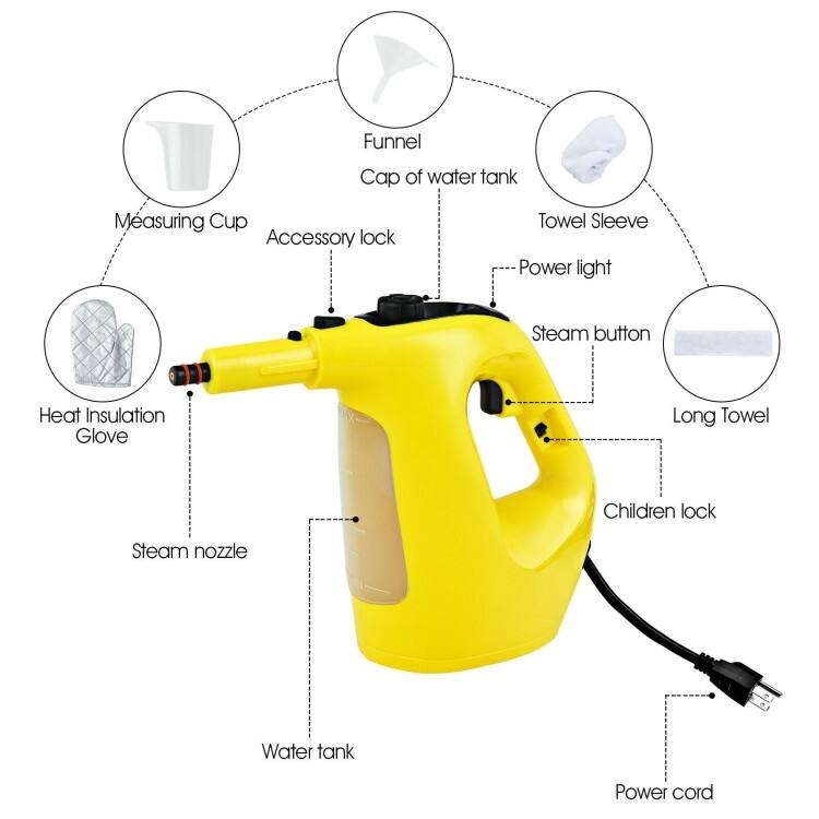 Powerful 1400W Handheld Steam Cleaner with 17 Accessories for Versatile Household Cleaning - 13" x 5" x 9.5" (L x W x H)