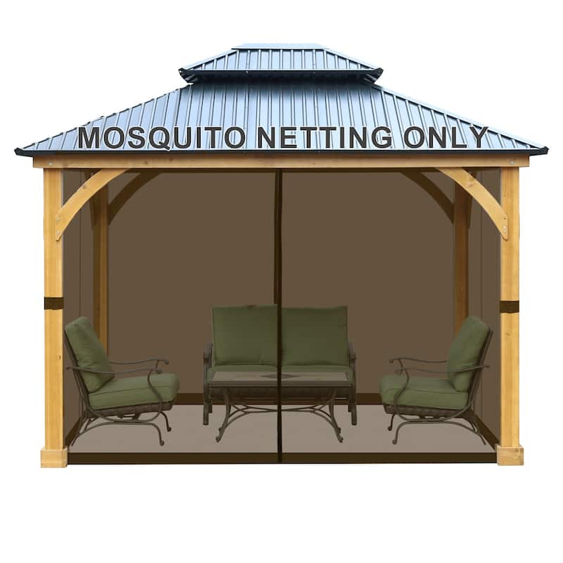 Aoodor 10'x12' Replacement Gazebo Mosquito Netting 4-Panel Sidewalls - Brown