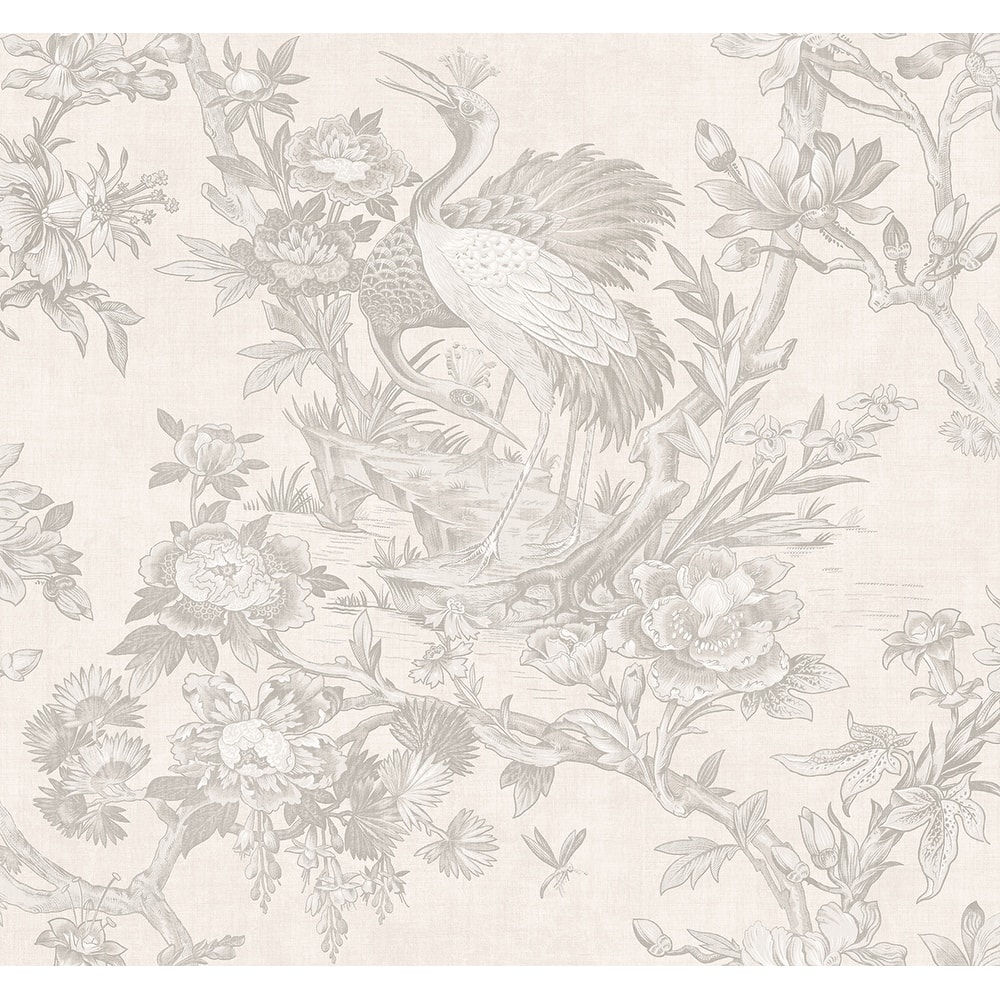 Seabrook Designs Alice Crane Toile Unpasted Wallpaper
