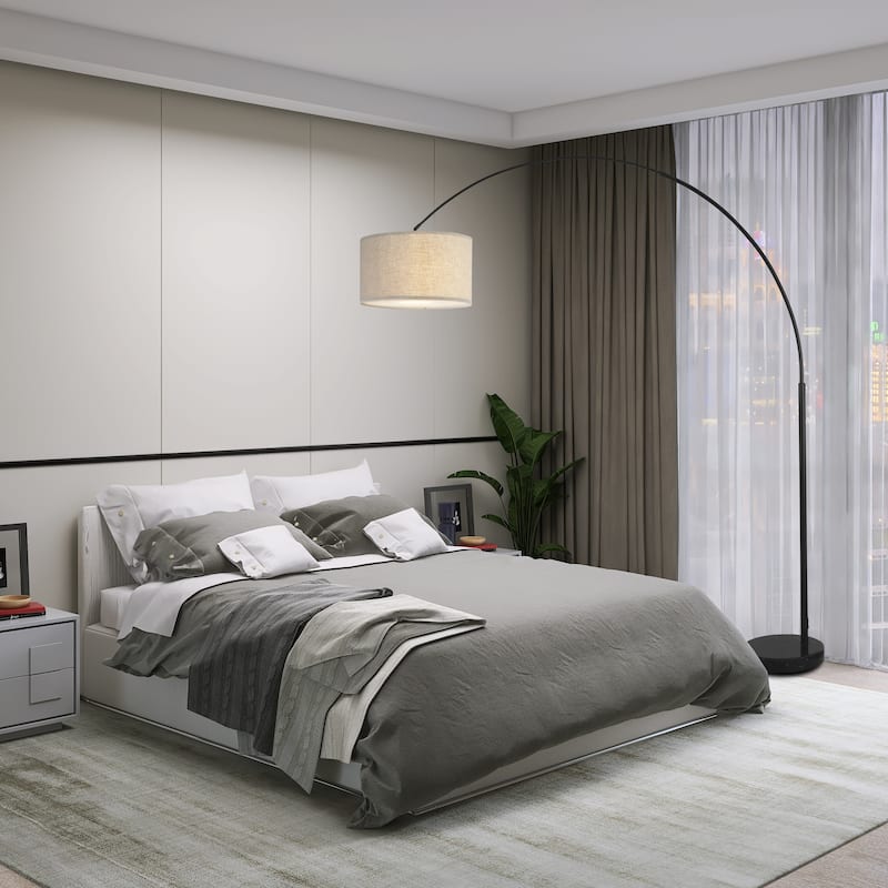 Q-Max 81" Steel Adjustable Arching Floor Lamp With Extra Large Shade and Marble Base - Beige
