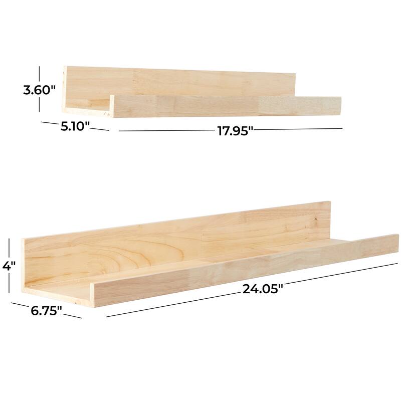 Wood 2 Shelves Wall Shelf with Lip - Set of 2 Light Brown - Roche River Decor - 5"W x 18"L x 4"H
