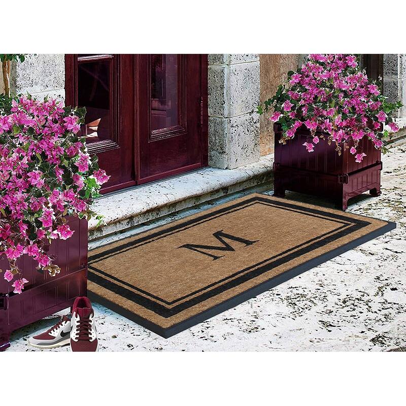 A1HC Markham Border Natural Flocked Rubber Large Doormat 30"x48"