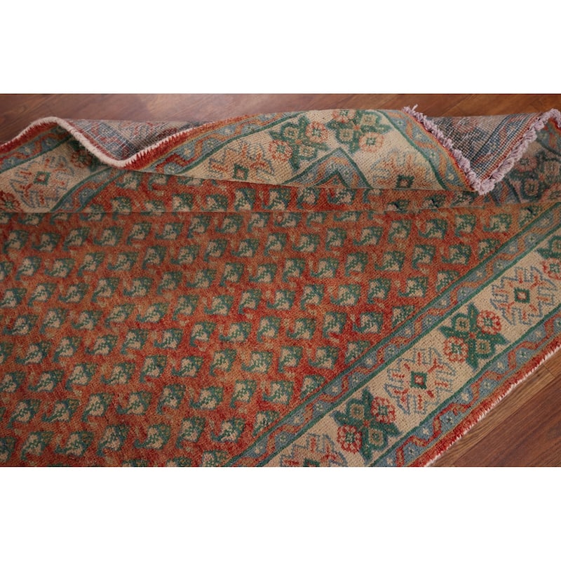 Geometric Botemir Persian Vintage Runner Rug Hand-Knotted Wool Carpet - 3'6" x 11'2"