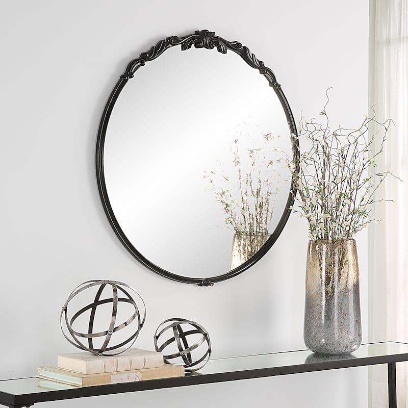 Satin Black Round Mirror - 30"W x 31"H x 0.71"D