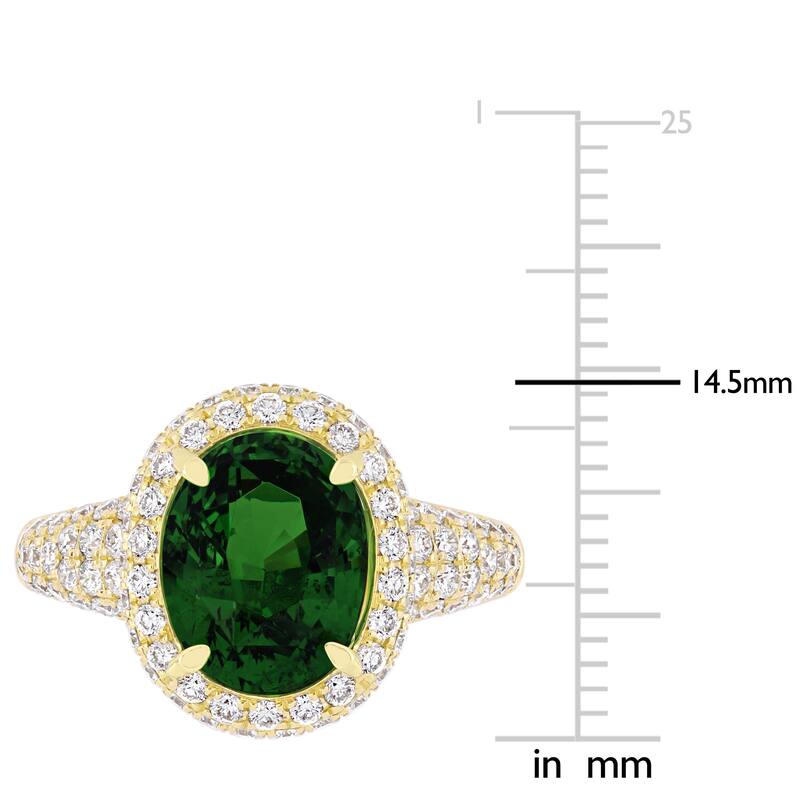 Miadora 5ct TGW Tsavorite and 1 1/3ct TDW Diamond Double Halo Cocktail Ring in 14k Yellow Gold