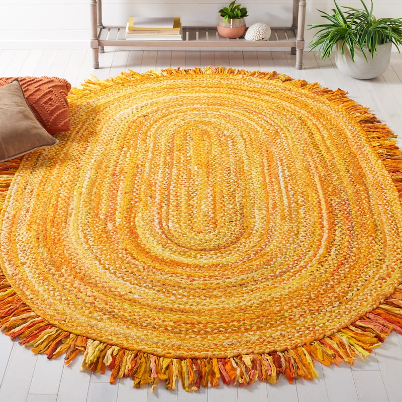 SAFAVIEH Handmade Braided Samya Country Cotton Rug with Fringe - 4' x 6' Oval - Gold