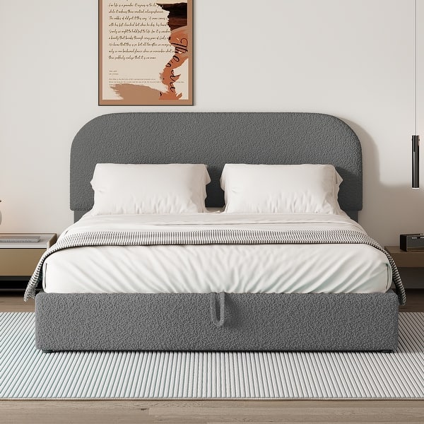 slide 2 of 21, Nestfair Queen Size Upholstered Platform Bed with Hydraulic Storage System Grey