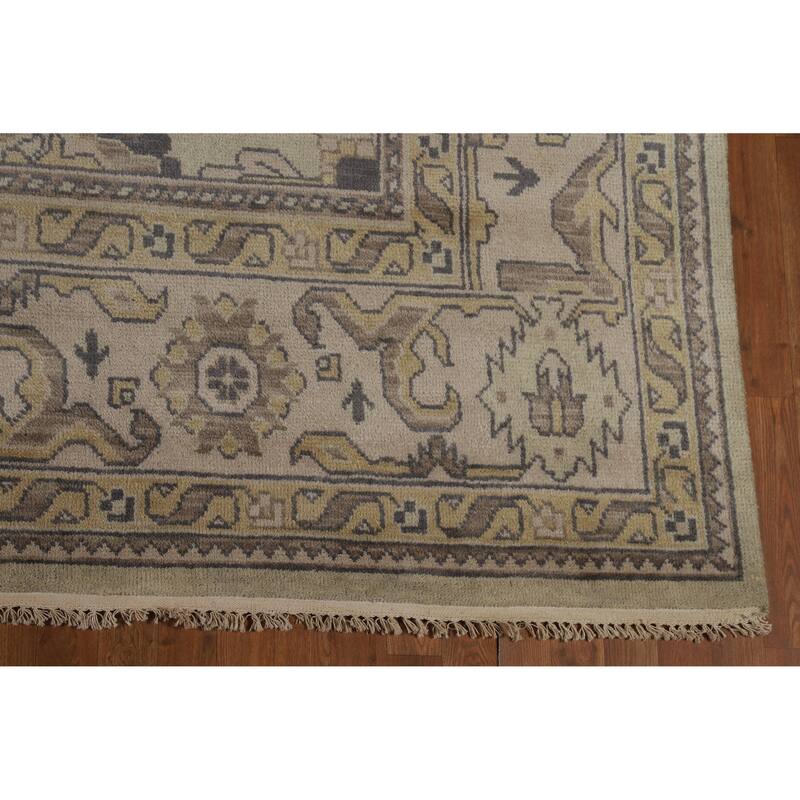 Green Floral Oushak Indian Area Rug Hand-Knotted Wool Carpet - 9'0" x 12'2"