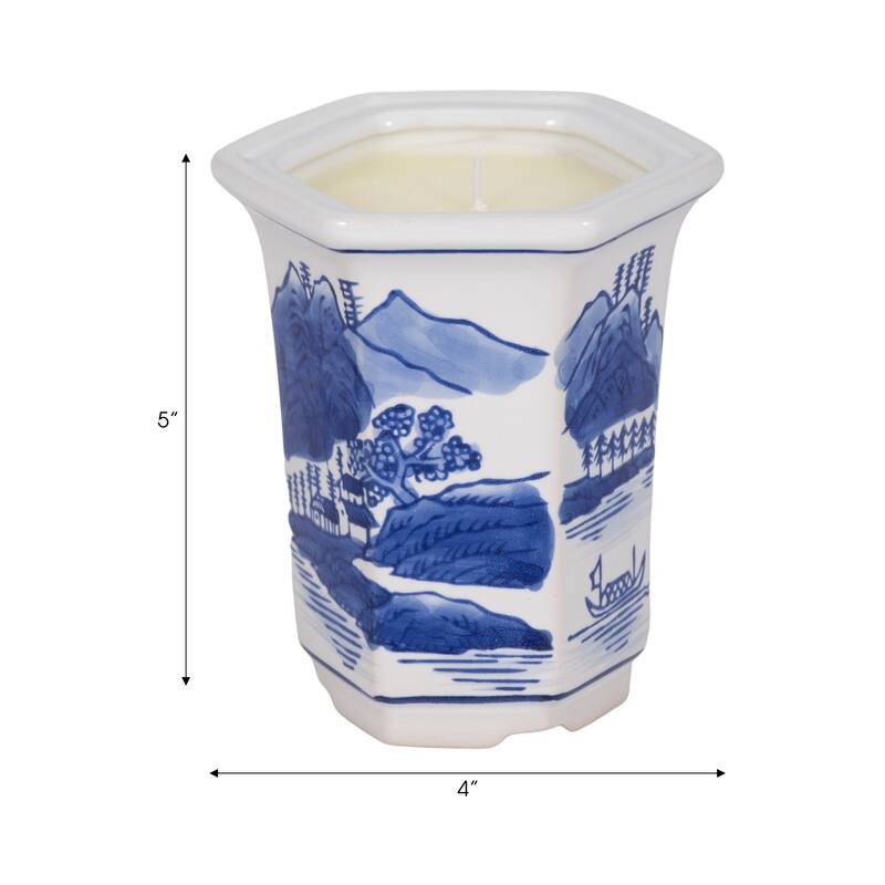 Modern Chinoiserie Ceramic Candle - Sage and Eucalyptus Scented