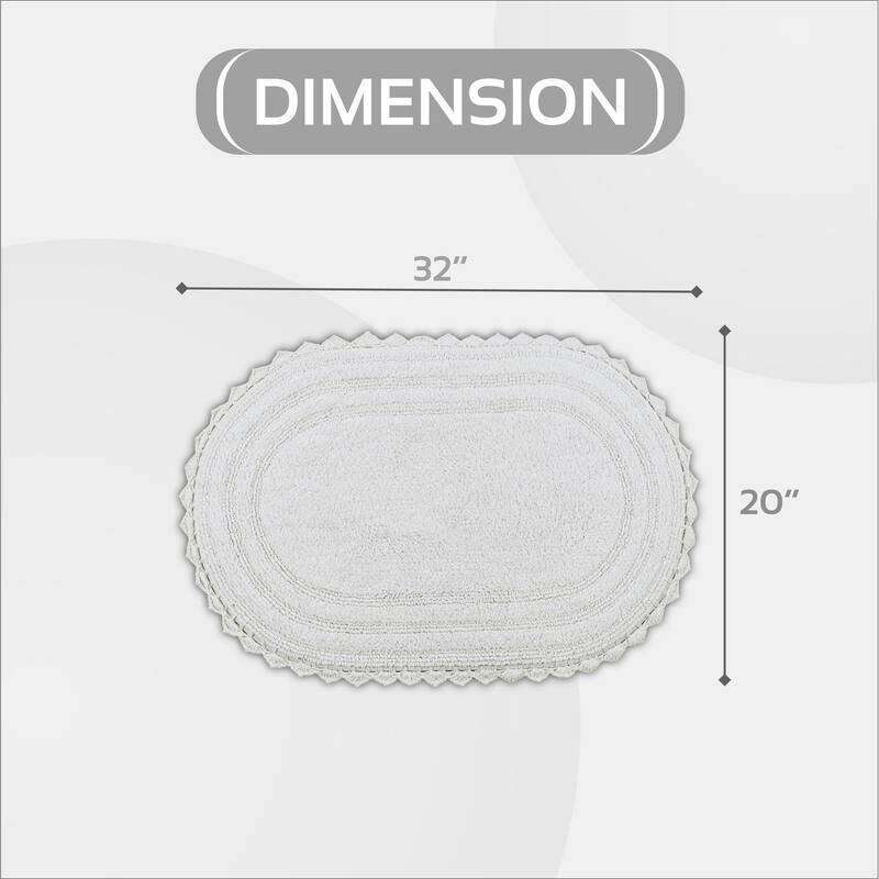 Better Trends Bath Rugs 100% Cotton Soft & Water Absorbent Reversible Tufted Bathroom Rug for Shower, Sink Mats Lilly Crochet - 20" x 32" Oval - White