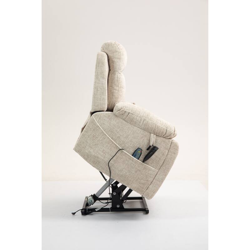 Power Lift Chair with Massage & Heat, Dual OKIN Motors Heavy Duty Recliner, Lounge Chair with Side Pockets & 2 Cup Holders - Cream