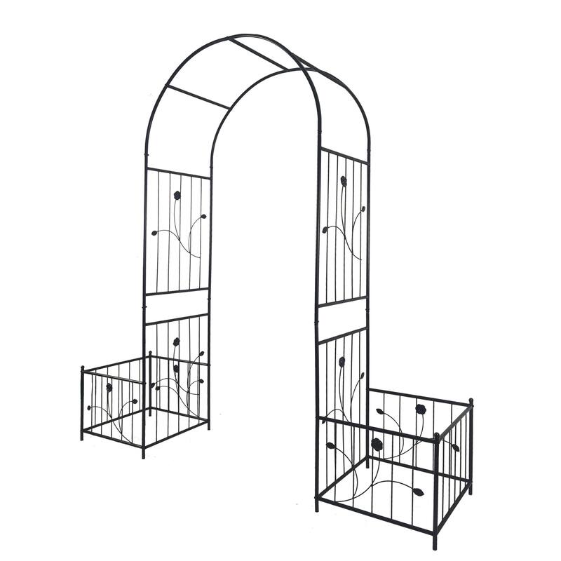 Black Garden Arch With Two Plant Stands
