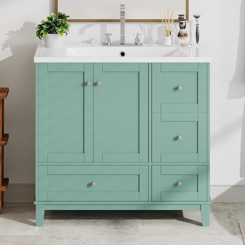 GDFStudio - Gill Wood 36" Shaker-style Design Bathroom Vanity with 3 Drawers