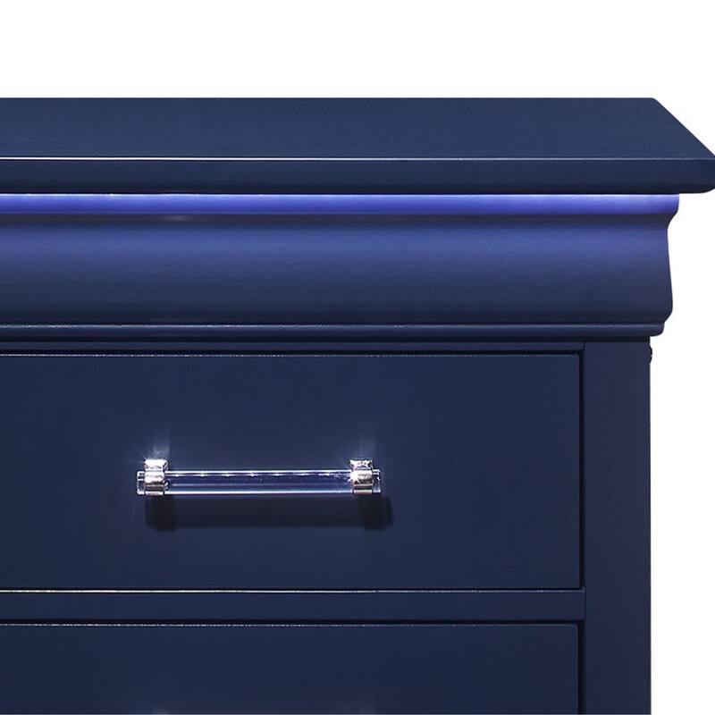 Blue LED Nightstand with 2 Spacious Drawers, Transitional Style