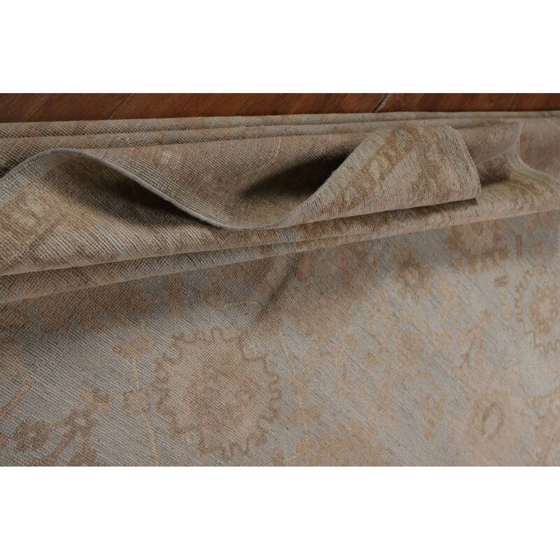 Vegetable Dye Oushak Turkish Rug Hand-Knotted Blue Wool Carpet - 8'11"x 11'8"