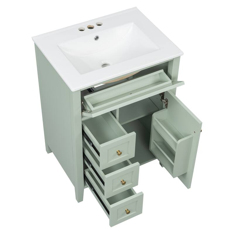 Roomfitters 24" Bathroom Vanity with Sink, Solid Wood Legs, 4 Drawers & Cabinet with Adjustable Shelf