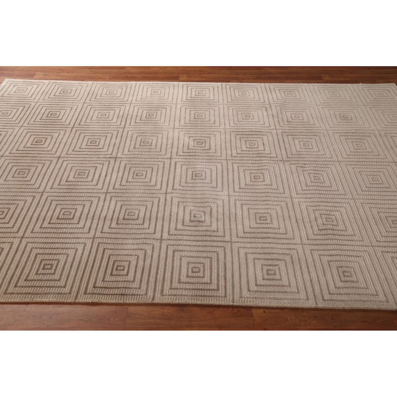 All-Over Geometric Nepalese Modern Area Rug Hand-Knotted Wool Carpet - 6'0"x 8'7"