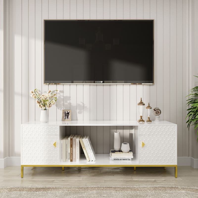 70" MDF TV Stand With Storage - White