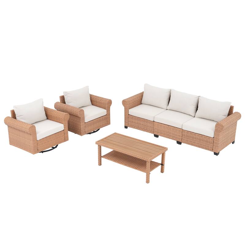 Outdoor 4-Piece Garden Patio Sofa Set, with Swivel Single Chair