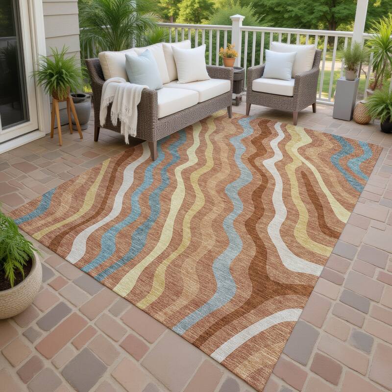 Machine Washable Indoor/ Outdoor Modern Eureka Chantille Rug - Paprika - 8' x 10'